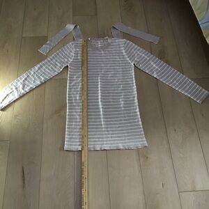 Gray and White Striped Long Sleeve Top